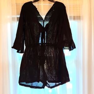 NWOT Asos Black Linen Front Tie Rompers